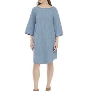 Eileen Fisher light wash bateau neck denim shirt dress 1X